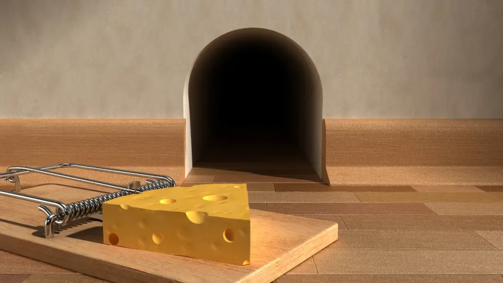 muizenval met kaas voor een muizenhol