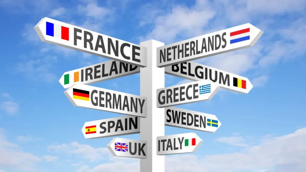 Bord met namen van landen